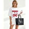 Cherry With Love Oversized T Shirt Black Cherry 8 Ball Graphic Print Limited Edition Women Casual Summer Top Fashion Statement Piece Streetwear Style