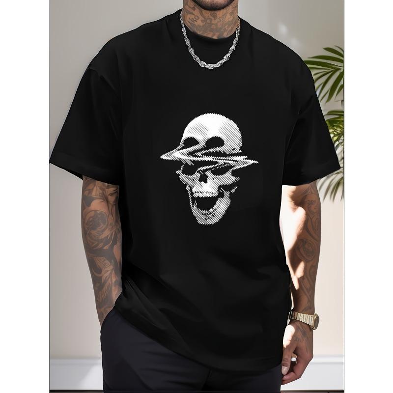 European Sizes unisex's Gothic Skull & Face Graphic T-Shirt - Edgy Crew Neck Streetwear Tee with H-Cut Fit, Short Sleeve Casual Shirt