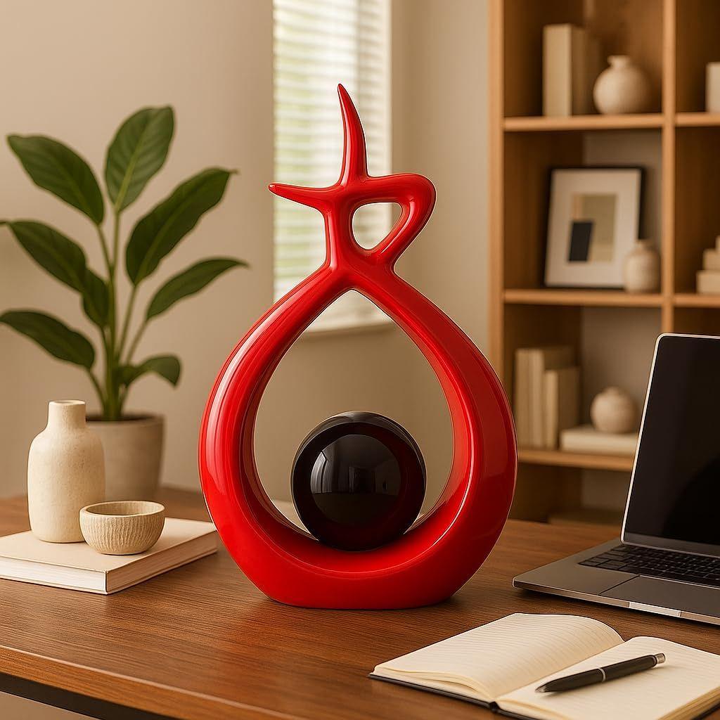 Ceramic Spiral Design Statue Home Decoration (Pack of 1, RED & Black)