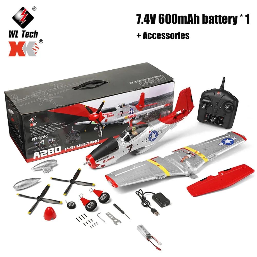 

WLtoys XK A280 RC Airplane P51 Fighter 2.4G 3D6G Mode Aircraft with LED Searchlight Plane Toys for Children Adults