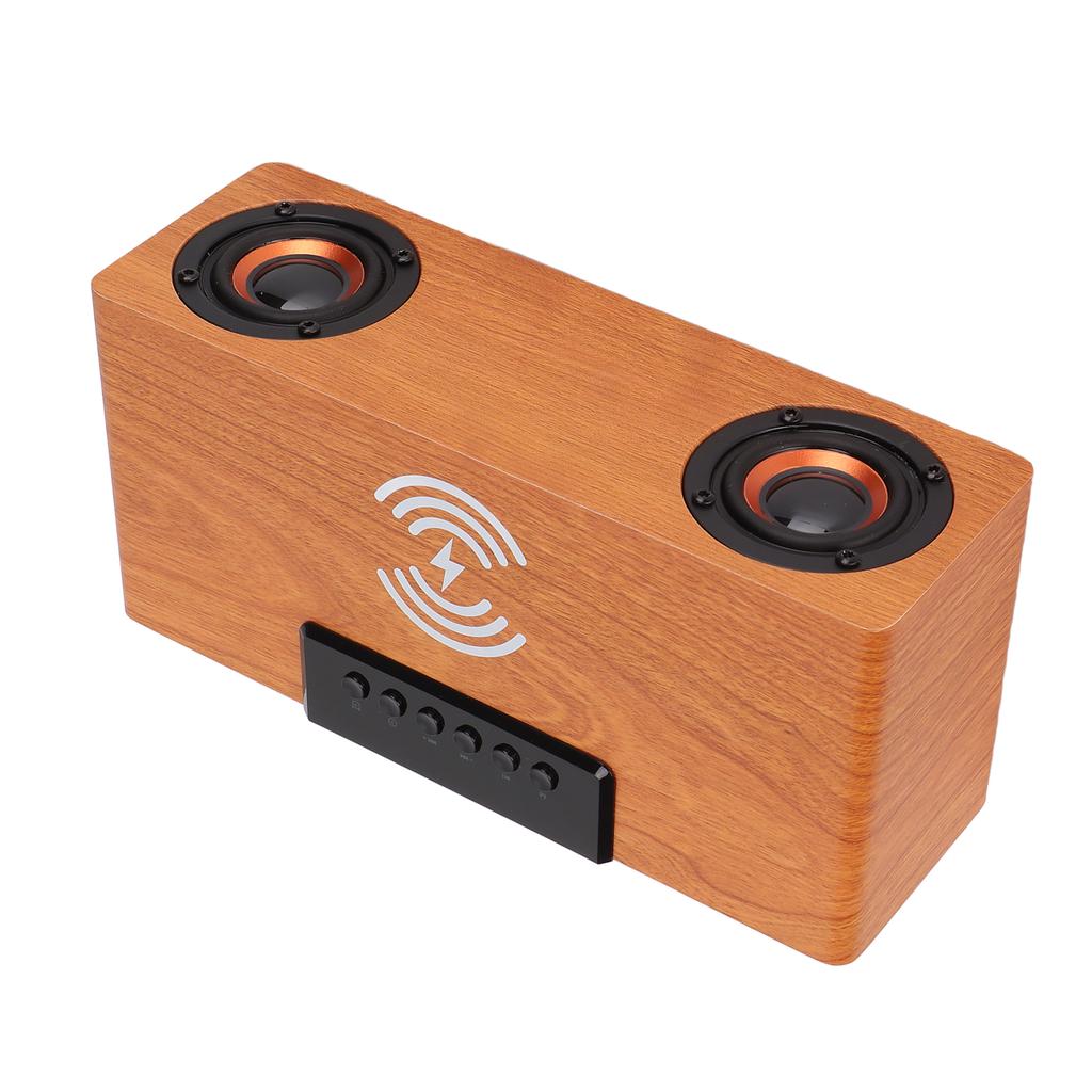 Wireless Bluetooth Speaker 10W Wireless Charging Wooden Retro Alarm Clock Speaker for Mobile Phones