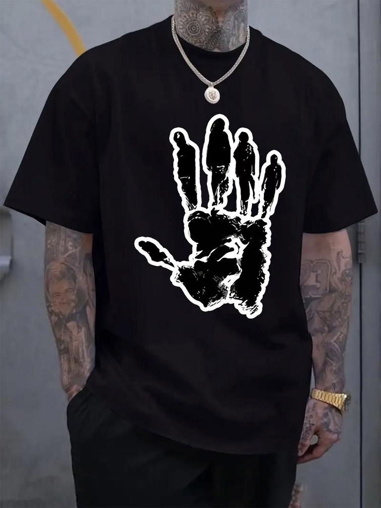 European Size Palm Silhouette Print Men'S Shirt, Casual Short Sleeve Crew Neck T-Shirt for Summer And Spring, Men'S Summer Outdoor Apparel