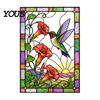 Decorative Glass Door Cling Stained Static Window Clings, Hummingbird Flower Stickers, Removable Repeatedly Used Sticker PVC Decals for Home
