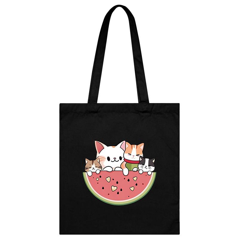 Funny Anime Cat Graphics Women Canvas Shoulder Bag Cartoon Animal and Plant Shopping Bag Kitten Lover Female Reusable Handbags