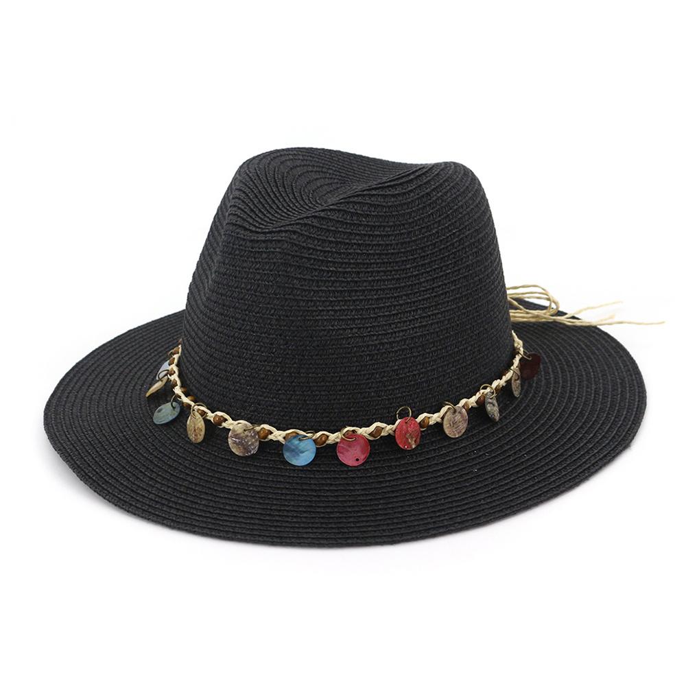 Buy Women Straw Sun Hat Solid Grey 