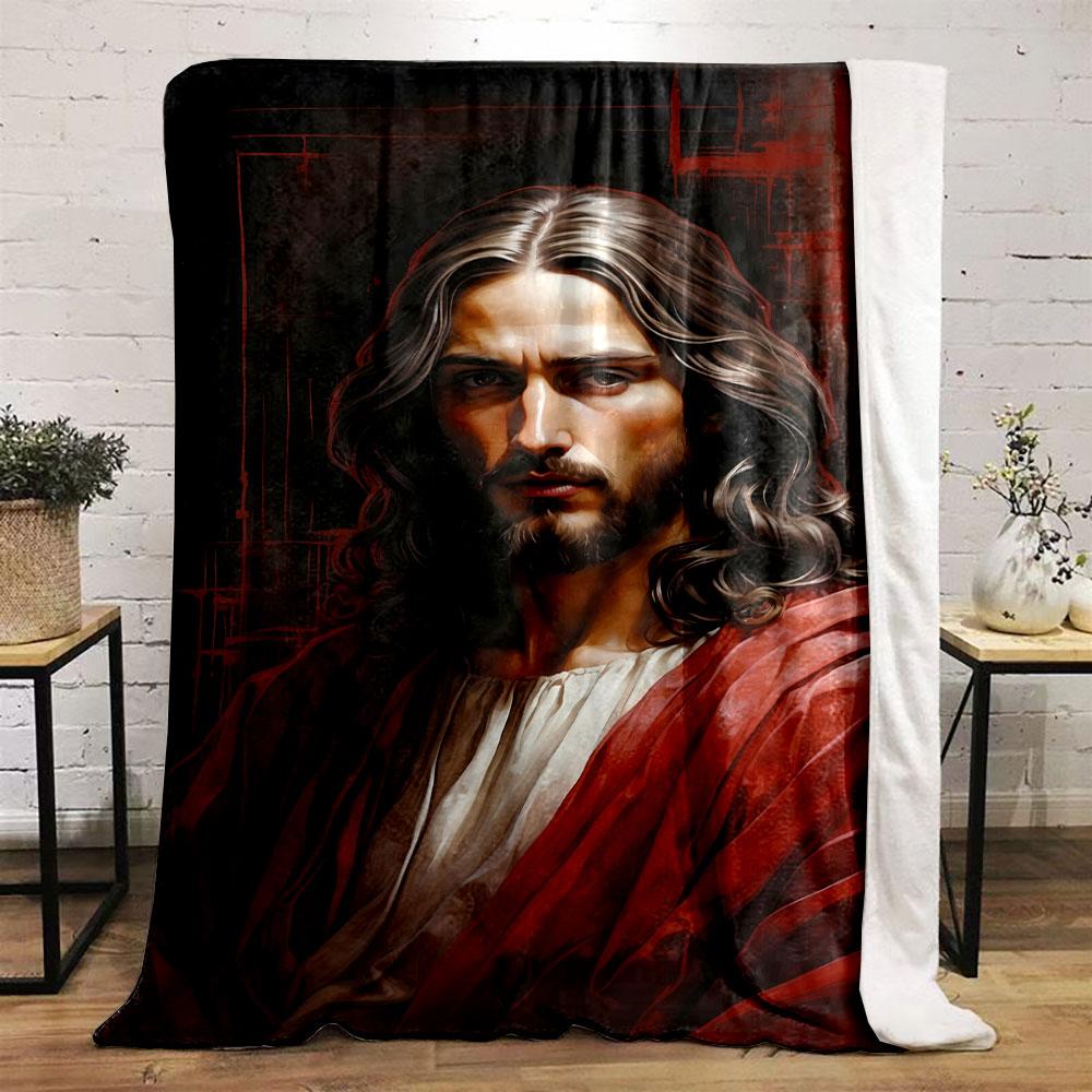 Jesus Portrait Art Blanket Bedroom Blanket for Livingroom Couch Lunch Break Soft Throw for Friend's Festival Gift