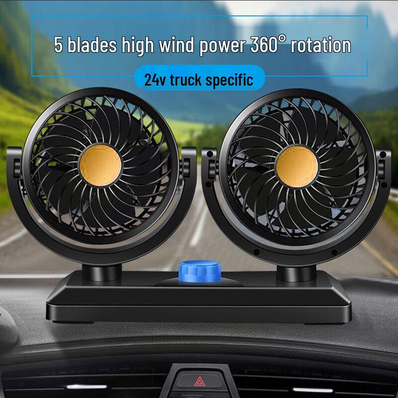 Universal 12V/24V Dual-Head Car Fan with USB