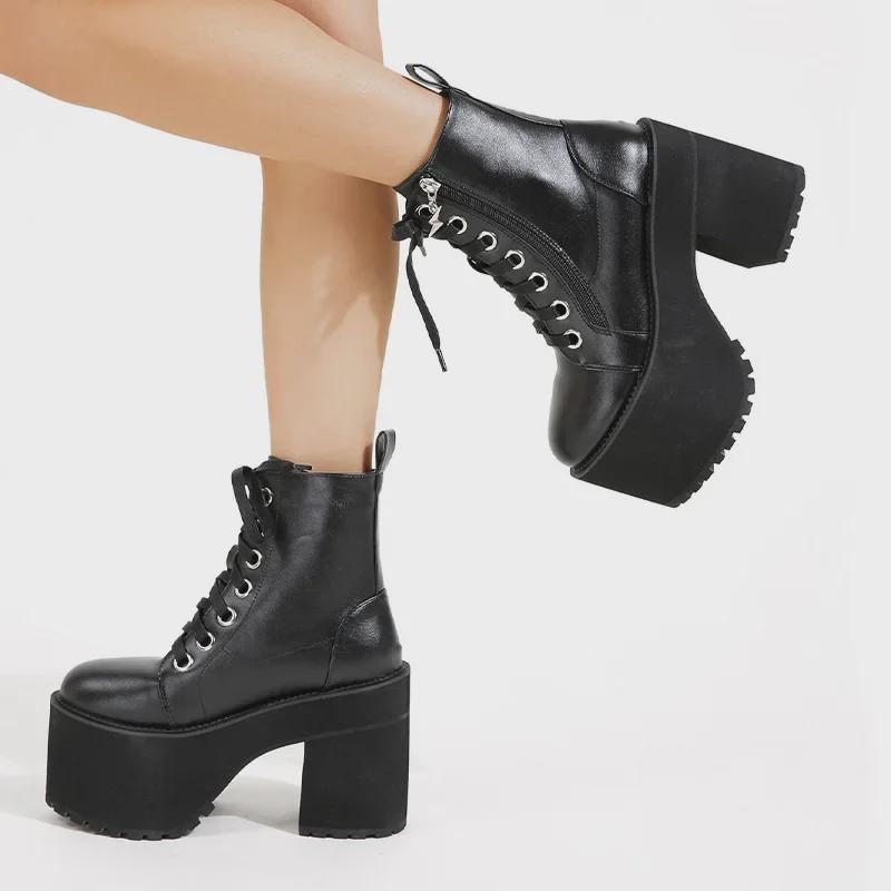Women’s Round Toe High Heel Winter Boots with Thick Waterproof Platform (Sizes 35-43)