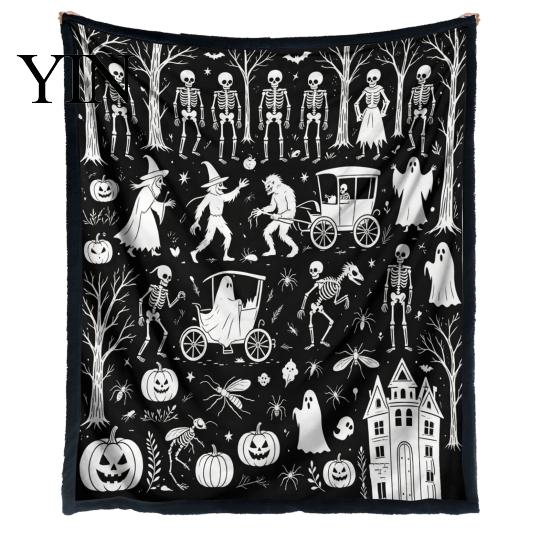 Personalisierbare Samt-Kunstdecke Halloween DIY Maldecke, Überwurf mit Geistermustern, Waschen Sie Ihre eigene gemütliche Decke zum Ausmalen für Erwachsene und Kinder,