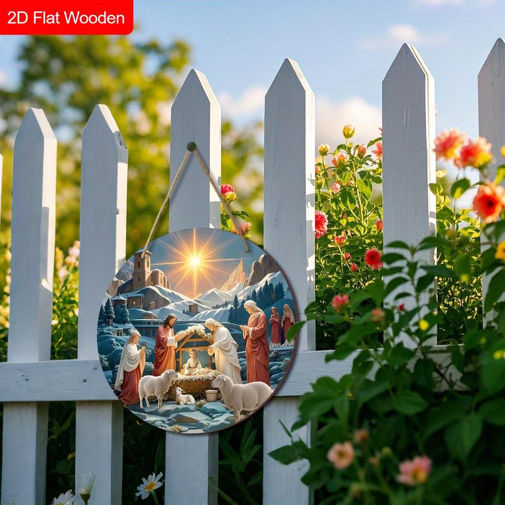 Semn de Crăciun din Lemn Nașterea Domnului - Ornamente Unice cu Figurine cu Model Isus - Ideal pentru Ușa din Față, Curte, Pridvor, Decor Cameră