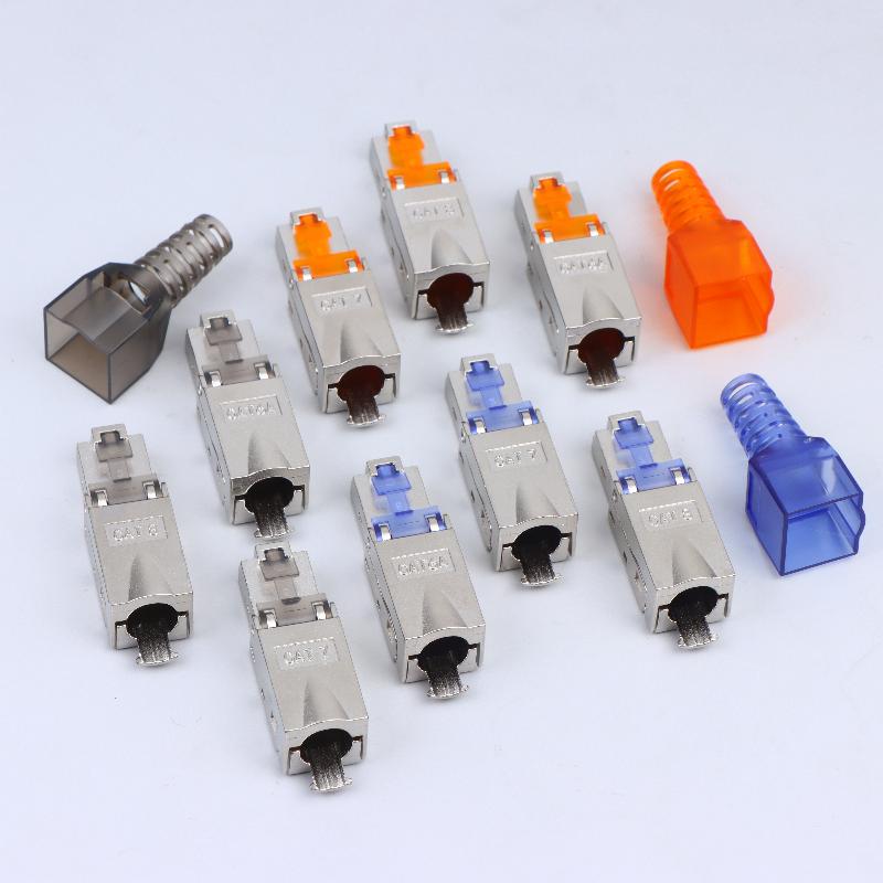1Pc Rj45 Cat8 Cat7 Cat6A Connectors Tool-Free Zinc Alloy Shielded Ethernet Termination Plugs For 23Awg Sftp Cables