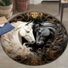 Twin Tiger Head Round Area Rug White Bengal Circular Floor Carpet Art Floral Welcome Mat for Home Living Room Bed Decor