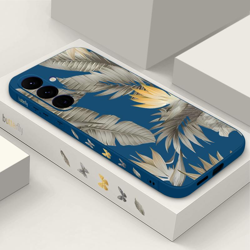 Luxury Golden Leaves Texture Soft Cover For Samsung Galaxy A56 A17 A26 A16 A36 A55 A54 A53 A15 S24 S25 FE S25 S22 S23 Ultra Plus Lanyard Soft Cover