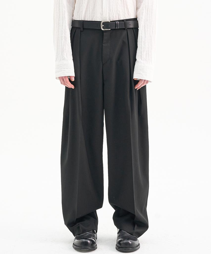 TRIP LE SENS Custom Pintuck Curved Wide Slacks_Gray
