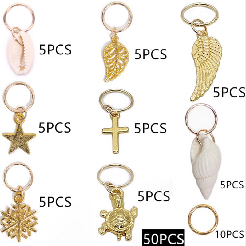 10/20/50/60/100Pcs Metal African Hair Rings Beads Cuffs Tubes Charms Dreadlock Rings clips braid spiral braid hair extension