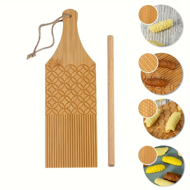 1 Set Bamboo Pasta Making Tools Gnocchi Board Dough Sheeter Kitchen Noodle Maker Shaper Bamboo Chopping Board For Home Use