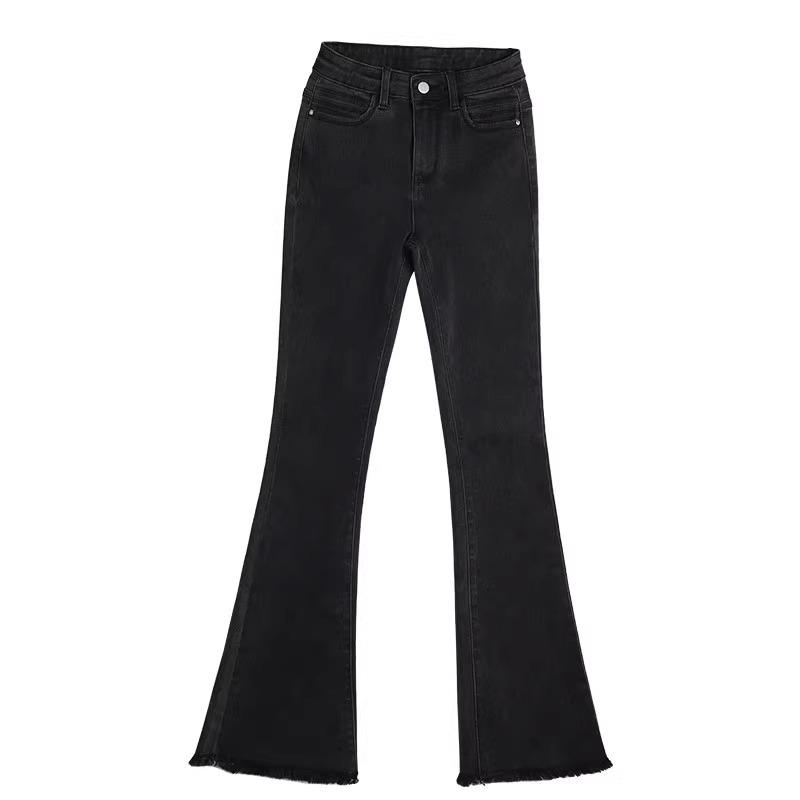 Women's High Waist Black Flare Jeans with Frayed Edge, Spring 2025 Collection
