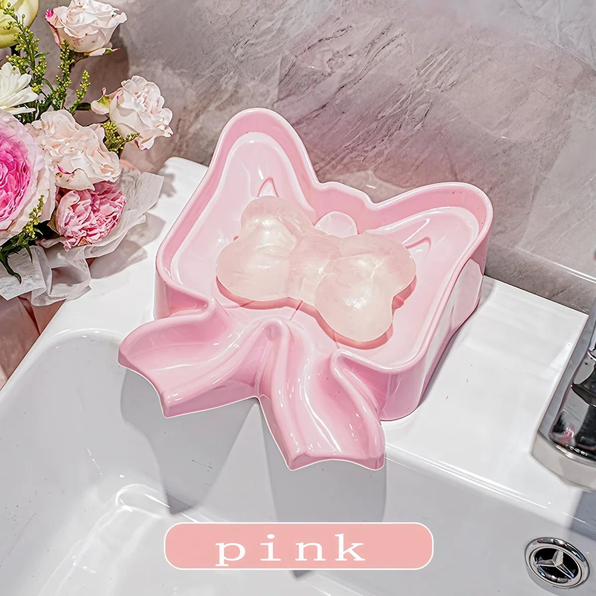 

Creative, exquisite, sweet and beautiful bow soap box, soap box for home use, delicate and luxurious bathroom, drain soap rack рожевий