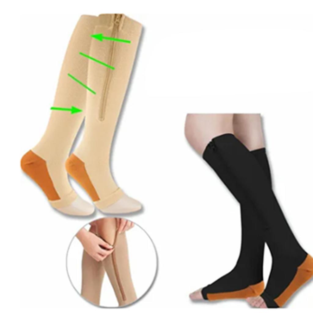2 Pairs Sports Pressure Stockings Compression Zipper Stockings Long Leg Stretch Socks LXL