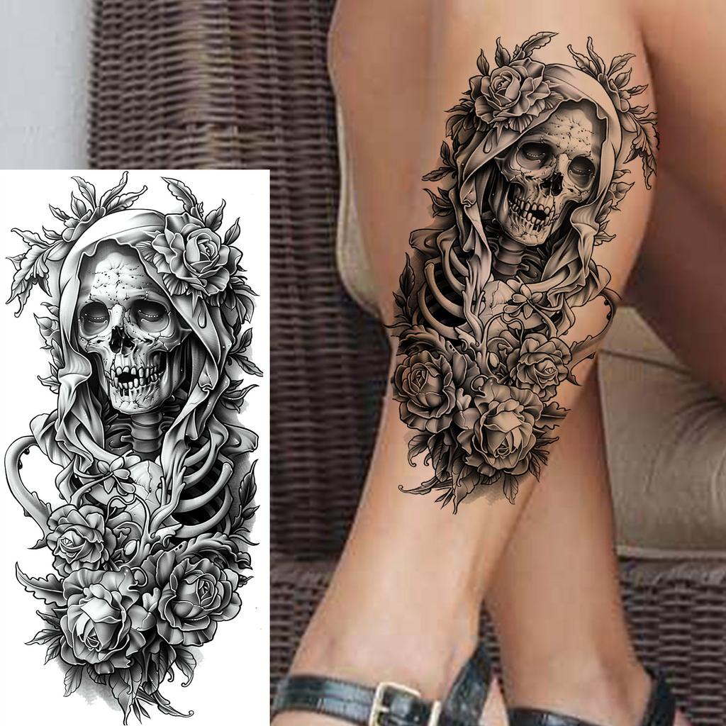 1 Sheet Evil Witch Zombie Vampire Temporary Tattoos For Men Women Adults Halloween Long Lasting Waterproof Fake Tattoo Sticker