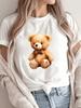 Plus Size, Plus Size Women's Fluffy Teddy Bear Print T Shirt Soft Crew Neck Casual Top Machine Washa