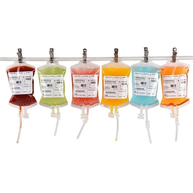 5Pcs Reusable IV Blood Bags Halloween Party Haunted House Drink Container Decoration