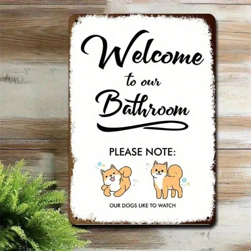 Vintage Metal Tin Sign Dog Toilet Humor Wall Art Bathroom Decor