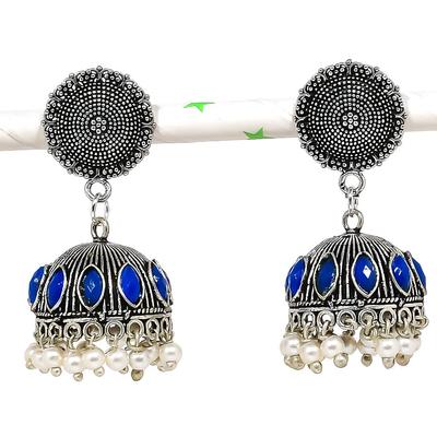 Natural Indian Look Jhumki Gemstone Silver Tribal Bali Earring 1.81" E5m94