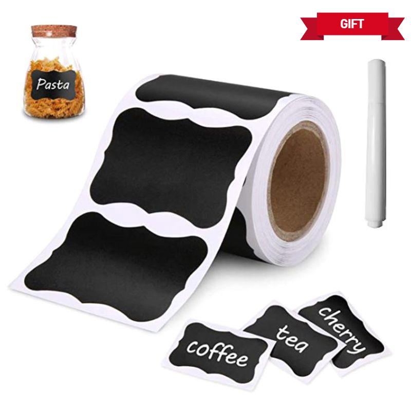 1 Roll 120PCS Black Waterproof Reusable Label Stickers With White Pen For Mason Jars, Storage Spaces, Glass Bottles,Organization