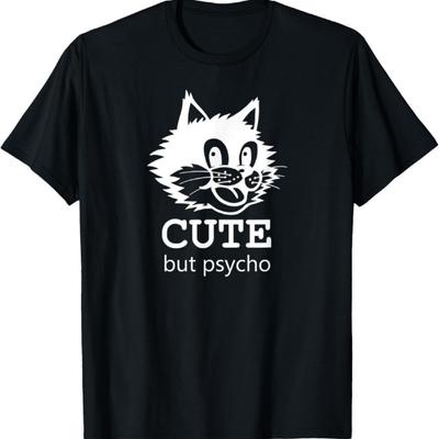 Schattig maar Psychotisch Lachend Kattengezicht Kattenliefhebber T-shirt