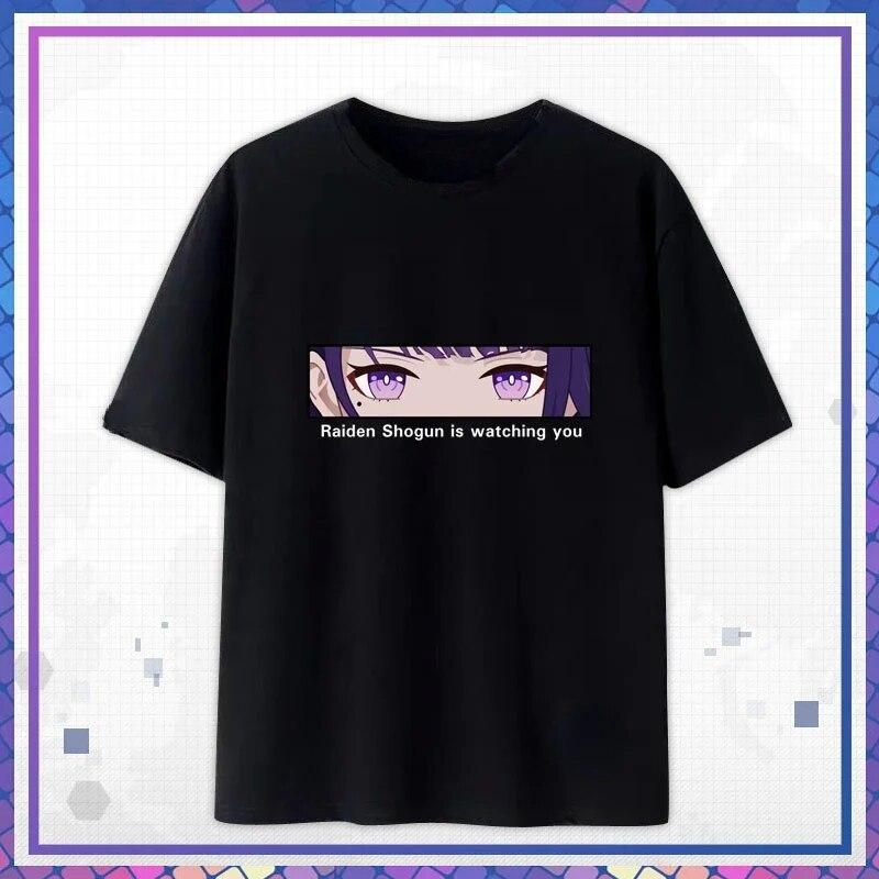Genshin Impact аниме корейский стиль футболка Yae Miko наблюдает за тобой Райден сёгун наблюдает за тобой одежда для пар летняя крутая футболка 4XL