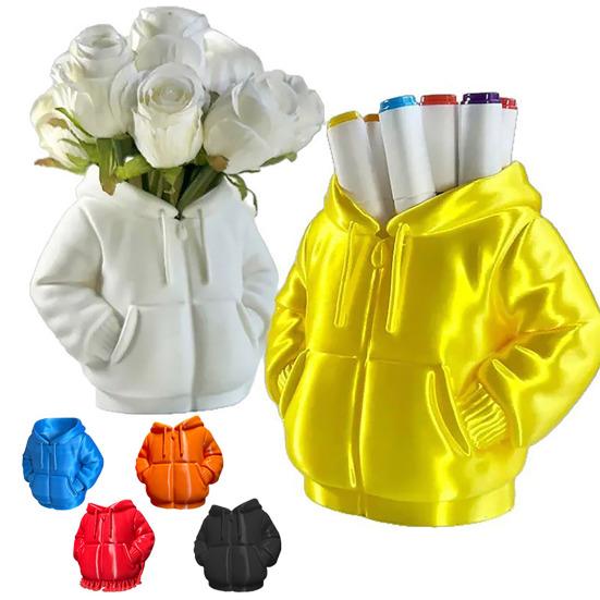 Hooded Down Jacket Pen Holder 3D Printed Down Coat Stationery Pencil Organizer Container Home Office Desktop Decoration Ornament