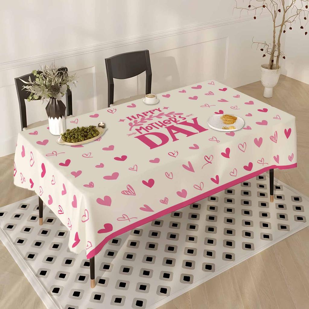 Mother'S Day Tablecloth Flowers Letters Festival Home Restaurant Dust-Proof Beautiful Wear-Resistant Decoration
