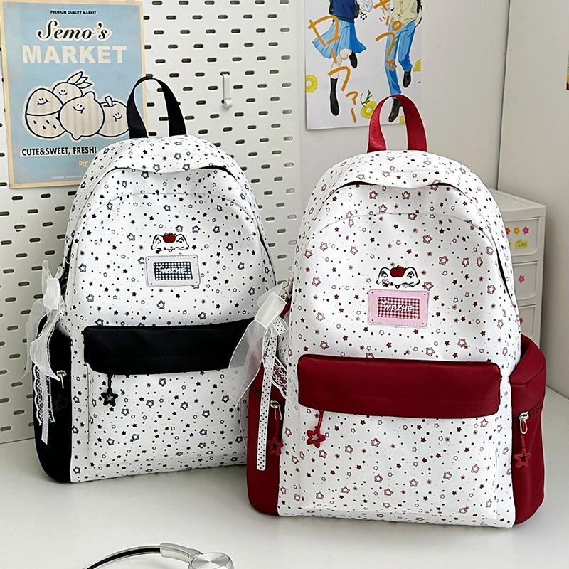 Schoolbag Strawberry Cream Star Cat Shadow School Bag Japanese Girl Sweet and Gentle Light and Versatile School Travel Backpack