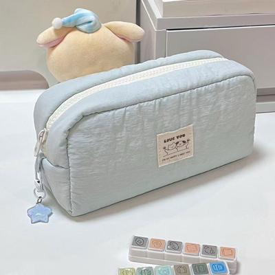 Neue einfarbige Stifttasche Große Kapazität Leinwand Federmäppchen Geschenk Cartoon Kosmetiktasche Schüler