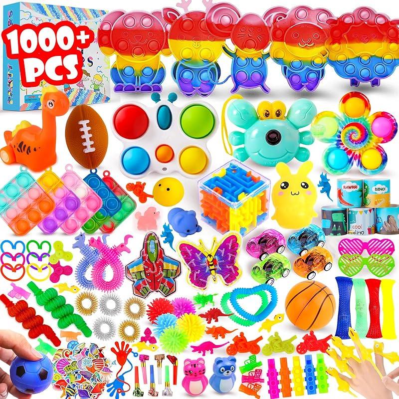 1000Pcs Fidget Toys Pack, Bulk Party Favors for Kids, Stocking Stuffers, Treasure Box Chest, Birthday Party, Classroom Carnival Prizes, Pinata