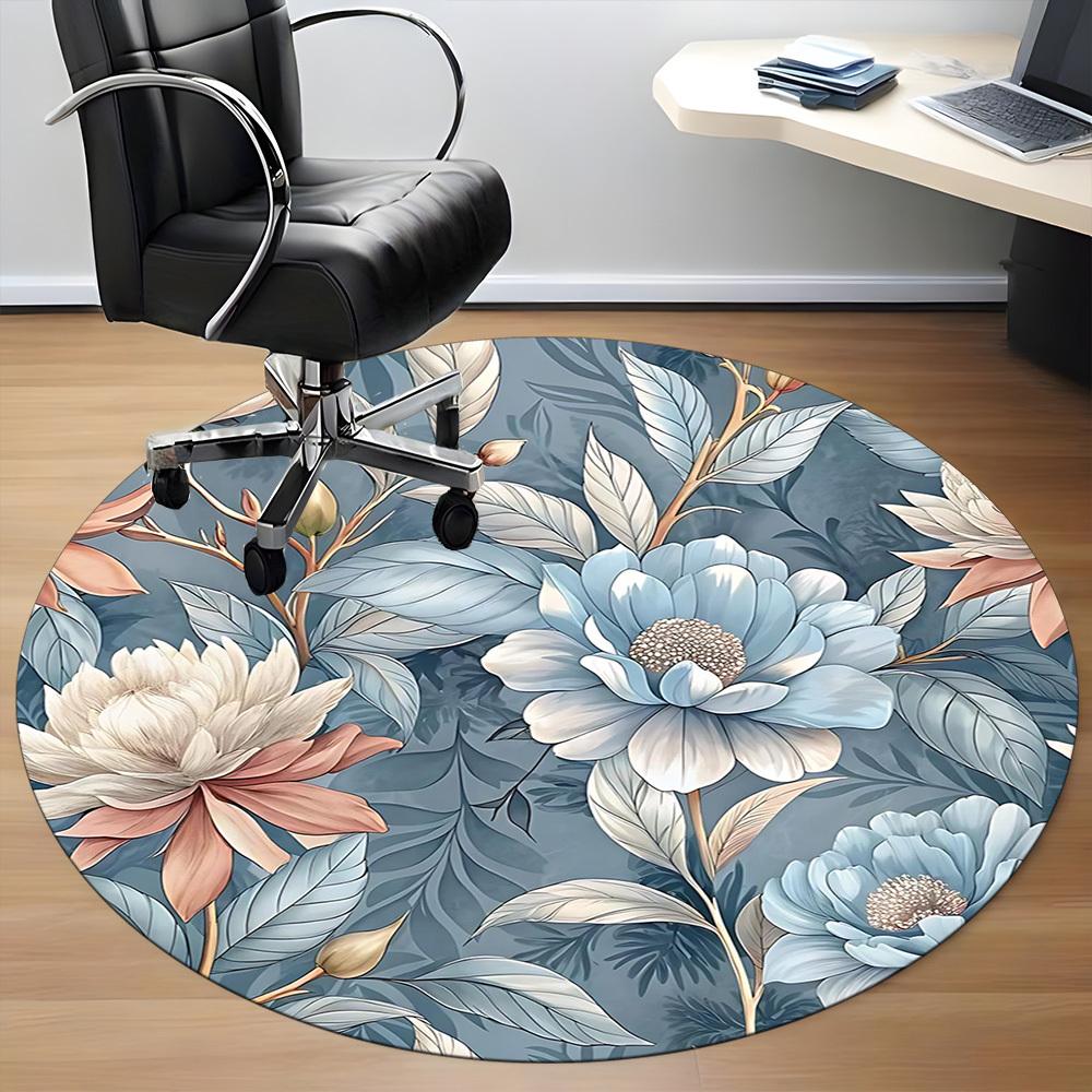 1PCFloral Pattern Office Round Area Rug,  Mat Suitable For Office, Under Office Chairs Bedroom Living Room Home Decor, Room Deco