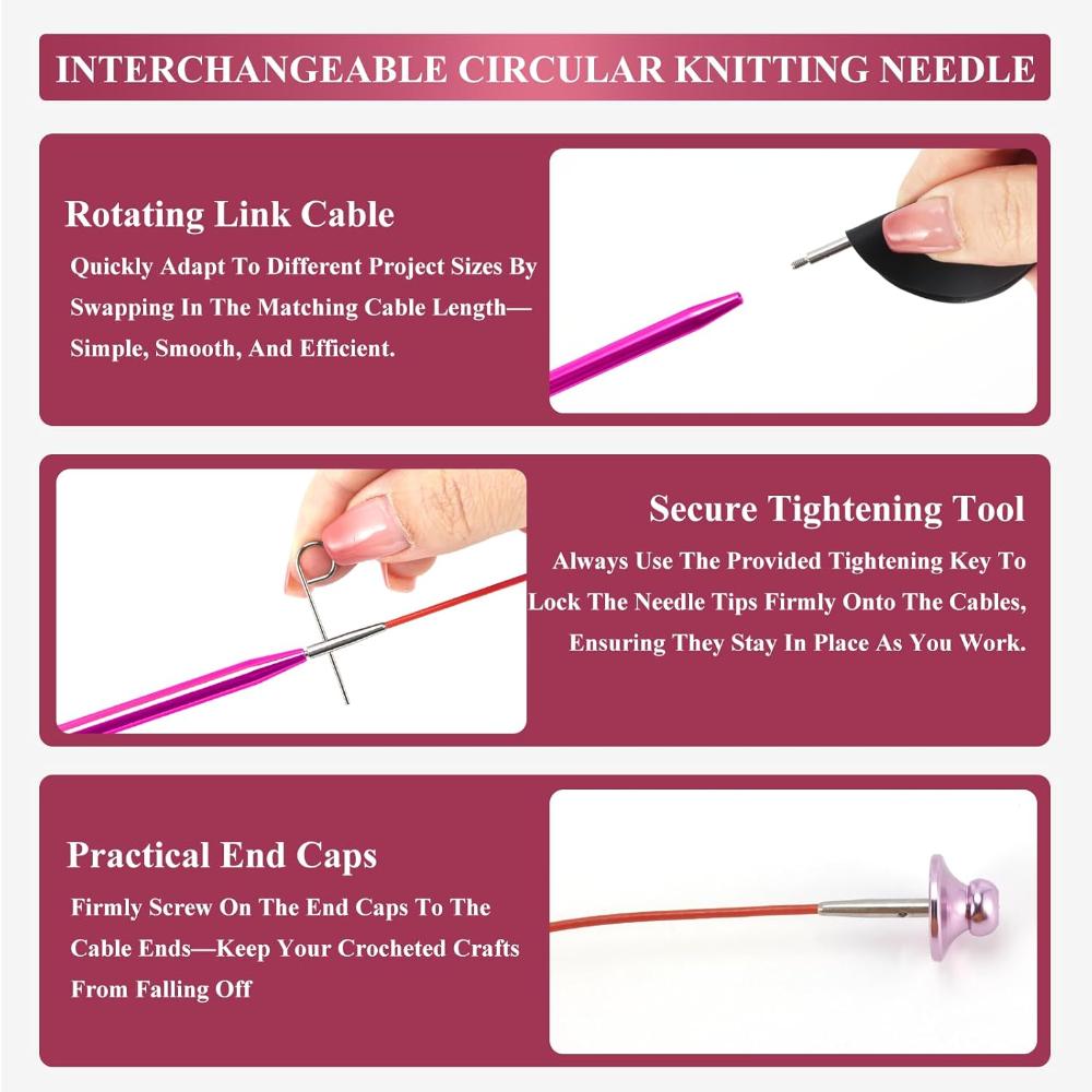 AIYUNDI 13 Pairs Interchangeable Circular Knitting Needles Set, 3.0mm - 10.0mm, Aluminum Lightweight, Durable, Perfect for Knitting Projects, Beginner