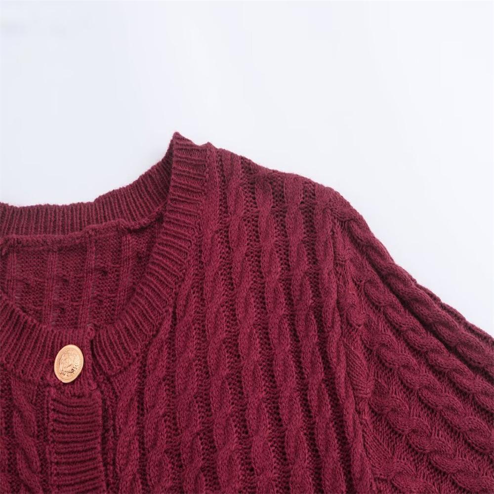 Versatile V-Neck Short-Sleeve Cable Knit Sweater for Women