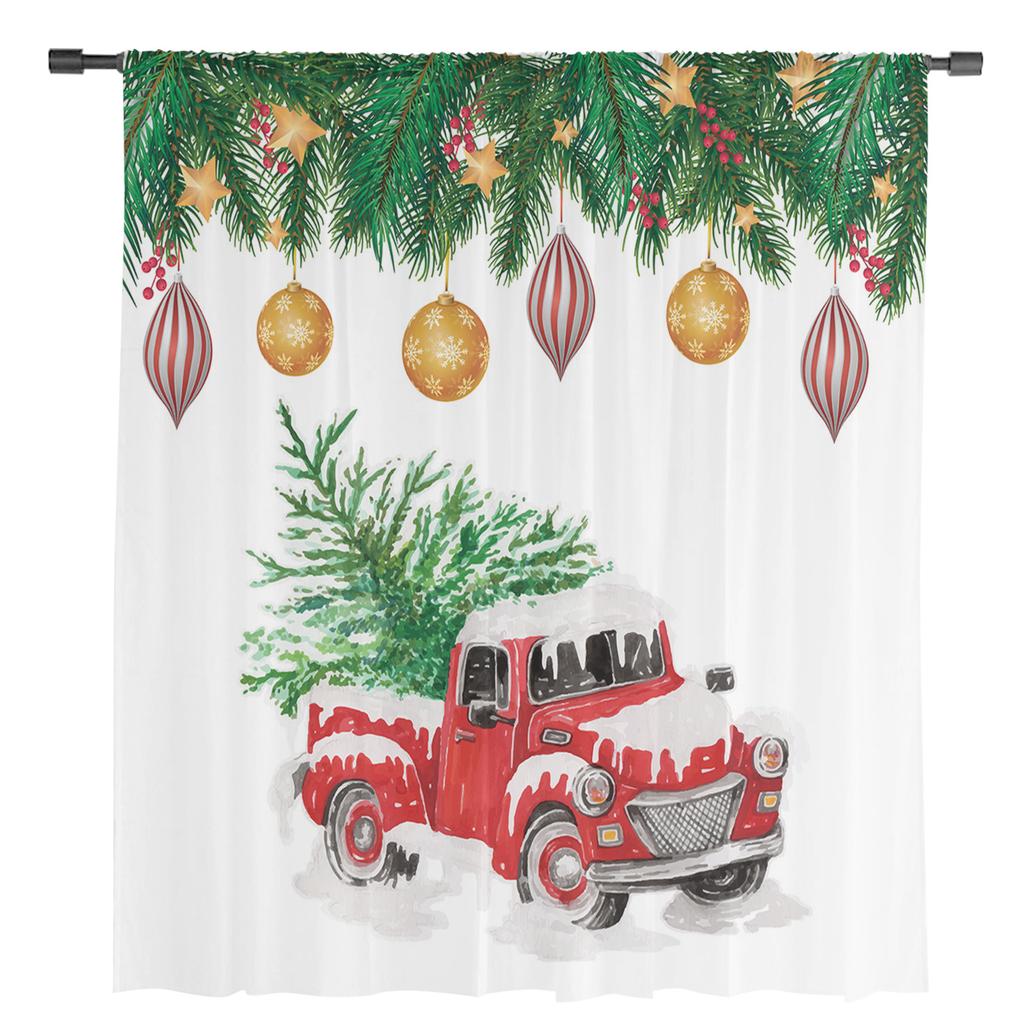 Camion de Crăciun Brad de Crăciun Perdele din Tul Perdea pentru Ușa Bucătăriei Voal Transparent Șifon Perdele de Crăciun pentru Living