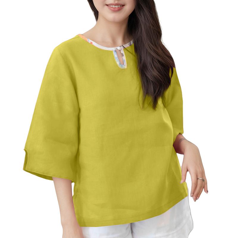 

ZANZEA Женская повседневная блузка с круглым вырезом и рукавом 3/4 5XL зелёный