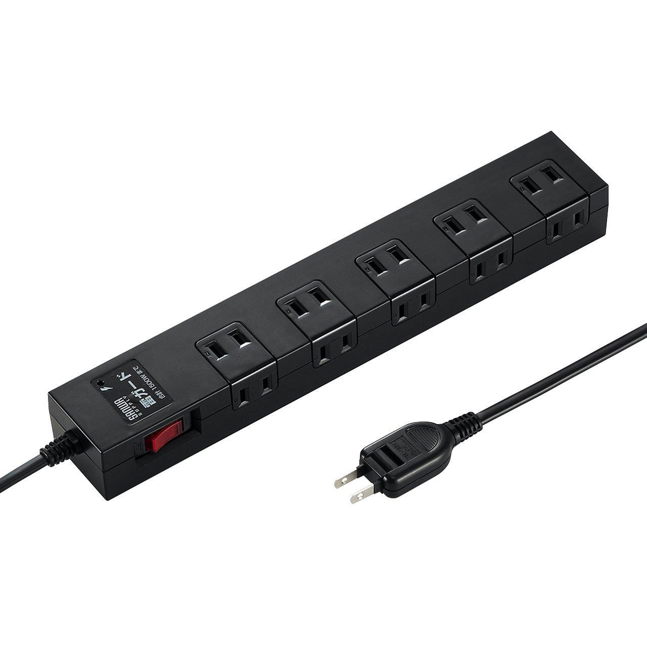 

Sanwa Supply Power 10 Outlets x Lightning Centralized Magnetic Swing Strip, 2-Pin (1m), Multi-Purpose Layout, Protection, Switch, Back, Plug, Black, чорний