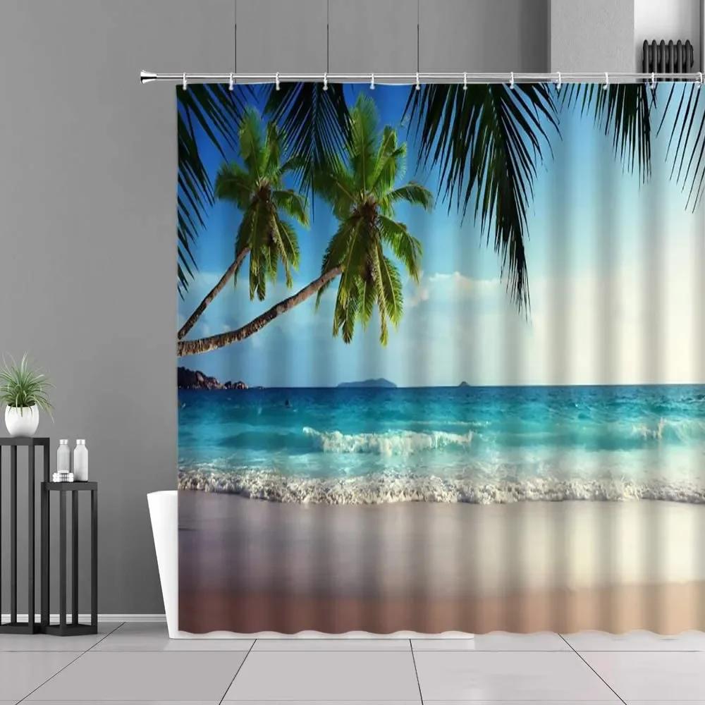 unframed Tropical Forest Shower Curtain, Nature Scenery Green Tundra Forest Waterfall River Animal Bridge, Bathroom Decorative