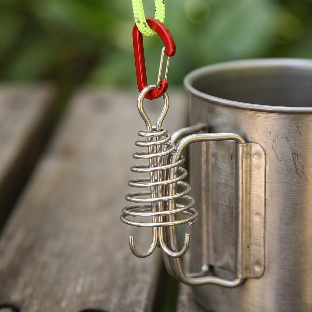 Fishing Tent Stake Spiral Hook with Carabiner Clip Durable Metal Octopus Clamp for Outdoor Camping and Tent Securing
