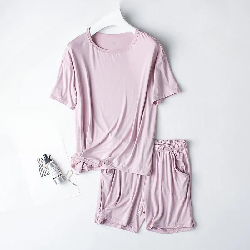 Summer New Pajama Set Women's Modal Short Sleeve Shorts Two Piece Set Ladies Solid Loose Large T-shirt Homewear Women Shirt