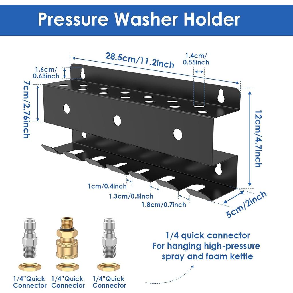 Pressure Washer Gun Holder Wall Mount Foam Cannon Holder 28.5 x 12 x 5 cm Car Wash Accessories Organizer for Wand Nozzle Tip