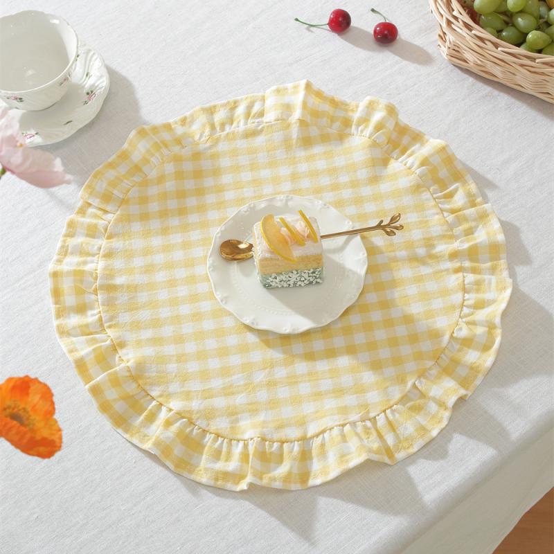 

Round Blue Yellow Gingham Placemats Red Grid Checkered Placemats With Ruffle Picnic Party Supplies Buffalo Plaid Table Mat жёлтый