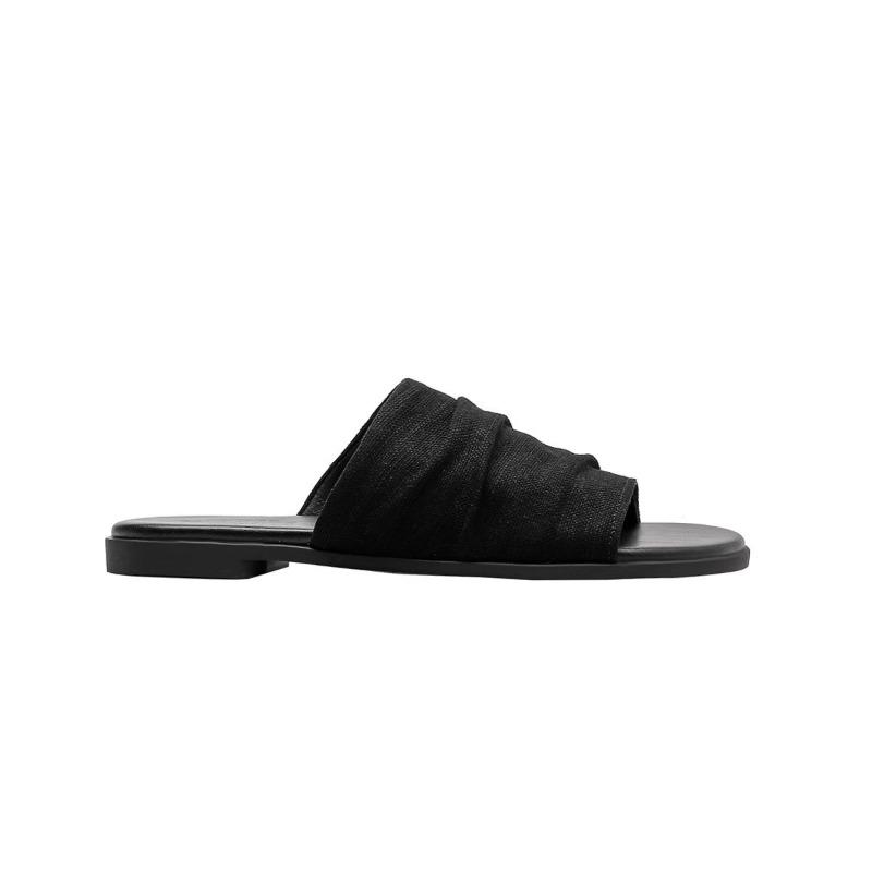 

Flax pleated slippers women s summer wear new holiday style flat bottom soft bottom beautiful cool slippers women 40