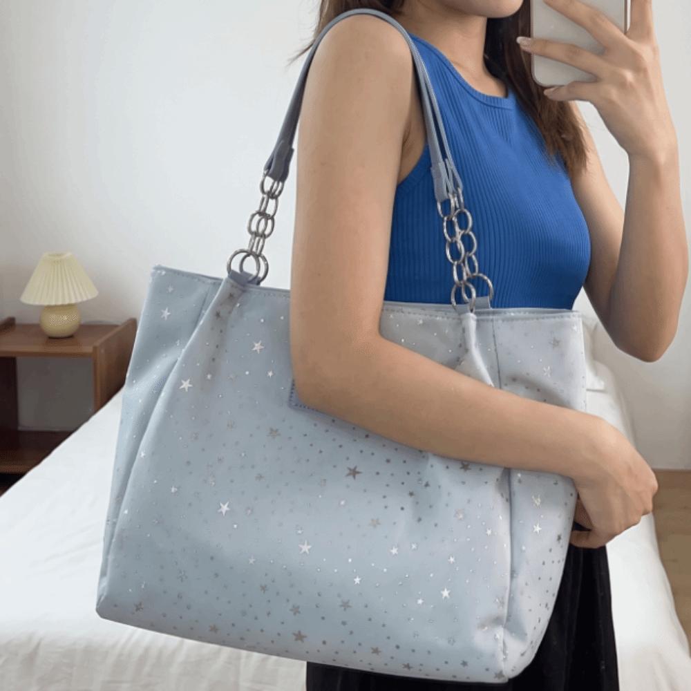 Solid Color Star Print Shoulder Bag Large Capacity Handbag Casual Hobo Bag Daily Commute