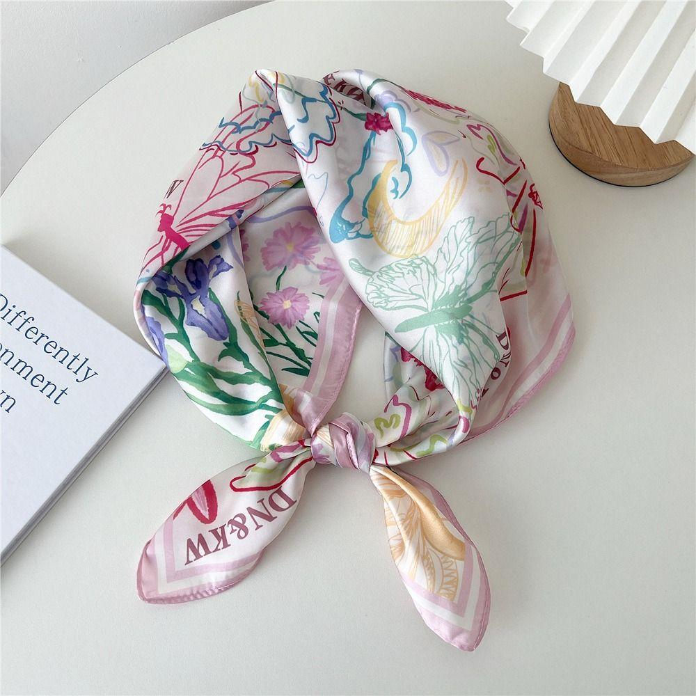 

Satin Silk Women Head Scarf Floral Print Female Bandana Fashion Neckerchief C